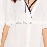 Latest Fashion Blouse Design White See Through White Shirt thumbnail-5