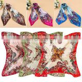 Women Soft Silk Square Scarves Women Flower Painted Square Soft Scarf Imitated Silk Satin Head Neck Shawl 90 cm