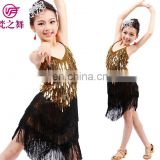 ET-090 Sexy sequins sparkle fabric performance children girls latin dance dress for competition with size S M L XL XXL