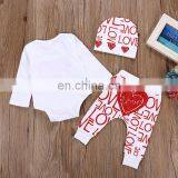 Valentine Day 2019 Baby Rompers Outfits & Kids Love Letter Full Print Pants & Hat 3pc Set thumbnail-3