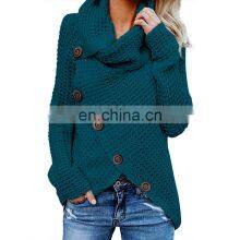 Custom OEM Winter Ladies, Heather Gray Buttoned Wrap Turtleneck Women Sweater/ thumbnail-4
