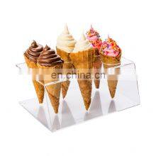 Customized Logo 6 Holes Acrylic Ice Cream Cone Display Holder Plastic Ice Cream Cone Acrylic Clear Rack