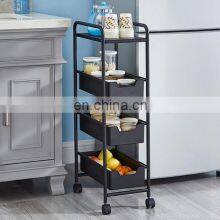 ABS 4-tier Storage Rack Utility Home Kitchen White Blue Pink Black Powder Coating Storage Hand Trolley Bathroom Storage Rack thumbnail-3