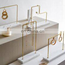 High Quality Bar Metal Marble Jewelry Stand Organizer Keychain Earring Necklace Stone Retail Display Rack thumbnail-2