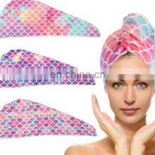 Top Rated Wholesale Mermaid Print Bath Fast Custom Long Turban Quick Dry Hair Drying Towel thumbnail-1