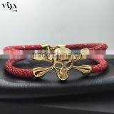 2016 Fashion Skull Men Bracelet, Genuine Stingray Leather Cord Bracelet, Stainless Steel Clasp Bracelet With High Quality End thumbnail-5