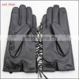 Genuine Black Thin Fringed Leather Gloves With Polyester Lining thumbnail-5