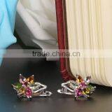 925 Sterling Silver Muilti Color Clip on Earring A Quality Clear Genuine Tourmaline thumbnail-3