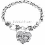 Genuine Austrian Clear Crystal "Dog Lover" Charm Chain Link Bracelet thumbnail-1