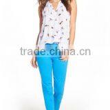Women Print Pleat Back Split Neck Sexy Sleeveless Blouse Patterns thumbnail-2