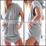 Oem Wholesale New Style Women Smart Casual Loose Hoodies Hooded Short Sleeve Long Shirt Blouse Top Sports Mini Sexy Shirt Dress thumbnail-1