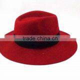 WL-153 100%Wool Modish Red Fedora Hat With Bow Trim thumbnail-1