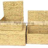 Water Hyacinth Storage Basket With Lid and Wood Handle