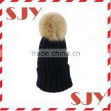 Woman's Real Raccoon Fur Pompom Knitted Slouchy Hat Beanies Cap thumbnail-5