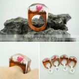 new arrivals 2016 resin ring with miniature landscapes secreted wooden rings