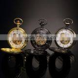 Skeleton Steampunk Transparent Half Hunter Roman Dial Gold Mechanical Pocket Watch thumbnail-5
