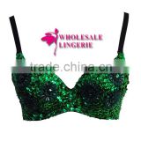 Wholesale Floral Studded Bead and Sequin Bra Top Green