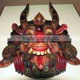 Hand Crafted Wooden Mask of Hindu Buddha Monster Garuda Red Blue Wall Hanging Made in Nepal thumbnail-5