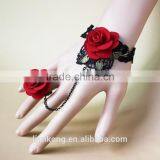 Latest Fashion Red Rose Bracelet Connected Ring,bracelet With Ring,bracelet Ring