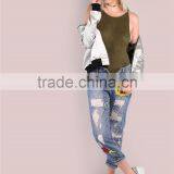 Women Satin Zip Up Jacket Sleek Metallic Bomber Jacket Silver Ribbing Trim Outwear With Side Pockets thumbnail-6