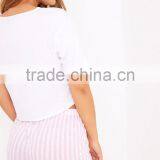 Custom Design Ladies Cotton Pajamas Text Print Top With Stripes Shorts Pink Pyjama 2 Pieces Nightwear thumbnail-2