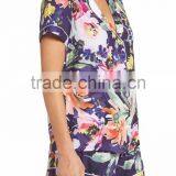 Custom Floral Print Women Short Pajamas Pyjama Set White Piping Short Sleeve Top With Shorts PJ Set thumbnail-4