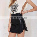 MGOO Top Sale Fashion Women Faux Leather Skirt Black Plain Mini Skirts With Buttons A Line 15144A380 thumbnail-5
