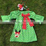 Baby Girls Christmas Dress Green Dot Reindeer Dress Girls Christmas Boutique Dress Girls Xmas Peasant Dress thumbnail-2
