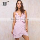 Falbala Ruffle Frill Mini Slip With Adjustable Strap Lady's Short Wrap Dress thumbnail-1