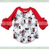 2017 Ruffle Icing Raglan Shirt Lovely Mouse Print Long Sleeve Baby Girls Top Wholesale Children Clothes thumbnail-1