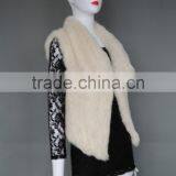 Classic Style Modern Women Warm Soft Rabbit Fur Knitted Vest Short With Collar thumbnail-2
