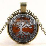 XP-TGN-LT-167 Latest Mandala Round Cabochon Family Tree Diy Image Time Gemstone Necklace For Promotional Gift