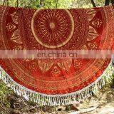 Indian Latest 72" Round Tapestry Maroon Gold Ombre Mandala Design Beach Towel Wall Hanging White thumbnail-3