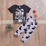 EASTER Day Spring Summer Girls Boutique Outfits Pink Black Short Sleeved Tshirt Top 2pc Set 1-7years