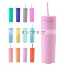 Wholesale 16oz Matte Acrylic, Skinny Tumbler Plastic Colorful Matt Cups With Lid And Straw/