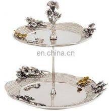New Arrival Trendy Silver Beaded 2 Tier Cake Stand Wholesale Metal Silver Cake Stands thumbnail-2