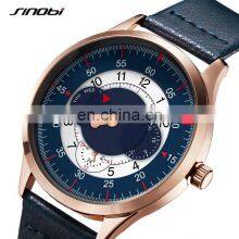 SINOBI Blue Leather Band Wrist Watches S9815G Chronograph Hand Watches Man Hollow Out Pointer Male Watch Montre Homme thumbnail-4