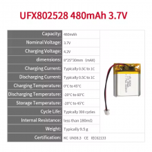 China Rechargeable Li-Po Battery UFX 802528 3.7V 480mAh For Beauty Instrument And Toys thumbnail-2