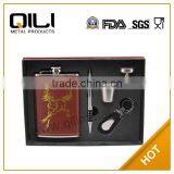 8oz High Quality Stainless Steel Leather Wrapped Hip Flask Business Gift Set for Men