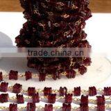 10 Feet Square Heishi Cut Garnet Rosary Style Beaded Chain, Gold Plated Wire Wrapped Chain, Handmade Beaded Chain, Linked Chain thumbnail-1