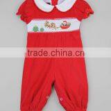 Newest Red Cotton Infant Playsuit Turndowm Baby Girl Jumpsuit Sleigh Smocked Corduroy Kids Clothing G-NPRR90628-30 thumbnail-1
