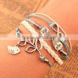 Fashion Vintage Leaf Bird Infinity Cross Owl Leather Bracelet Multilayer Leather Bracelet thumbnail-1