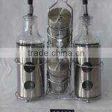 4 Pieces Mat Shinning Stainless Steel Coated Salt Pepper Oil Vinegar With Metal Stand thumbnail-4