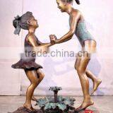 Bronze Garden Sculpture Girls Playing Outdoor thumbnail-1