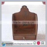 US Regional and Antique Imitation Wooden Candle Wall Shelf Distressed With Drawer thumbnail-1