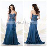 New Design Sleeveless Dark Blue Bead Long Train Evening Dress thumbnail-1