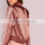 MGOO Women Plain Lightweight Satin Track Bomber Jacket Zip Up Baseball Jacket With Private Label Tag thumbnail-3