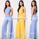 Halter Yellow Top Bell Bottomed Trousers 2 Piece Set /yjn Flare Pants and Top Set