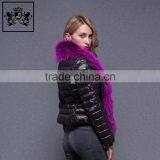 Factory price black outdoor lightweight down jacket raccoon fur collar