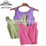 100% Cotton Sexy Bare Midriff Solid Color Women Tank Top